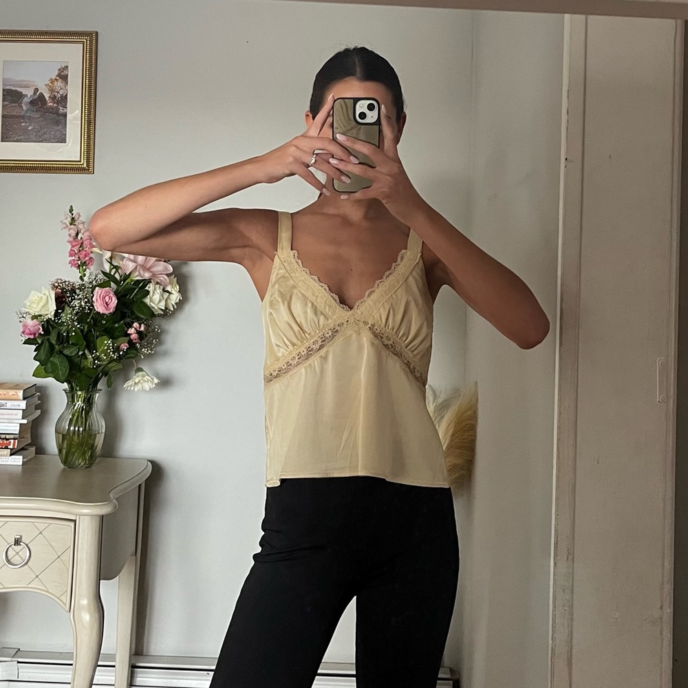 Revolve Lace Trim Satin Cami Ivory
